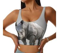 Animal Rhino Print Womens U Back Sports Bra Padded Racerback High Impact Spaghetti for Workout Yoga Top Black