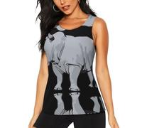 Animal Rhino Print Women's Workout Tank Top, Casual Athletic Running Yoga Shirts, Quick Dry Sleeveless Tops Black