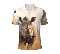 Animal Rhino2 Print Mens Golf Shirts, Sports Polo Shirts, Moisture Wicking Short Sleeve Hawaiian T-Shirt, Black, XL