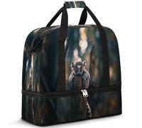 Animal Ring Tailed Lemur Travel Duffle Bag for Women Men Weekend Overnight Bags Foldable Wet Seperated 47 L Tote Bag for Sports Gym Yoga