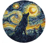 Animal Rug Making Kits Wolves and The Starry Sky Latch Hook Kit for Beginners，Tapestry Carpet Latchs Set for Adults Self Knotting Set DIY Craft Kits 50x50cm