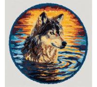 Animal Rug Making Kits Wolves in The Water Latch Hook Kit for Beginners，Tapestry Carpet Latchs Set for Adults Self Knotting Set DIY Craft Kits 50x50cm