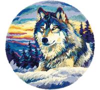 Animal Rug Making Kits Wolves in Winter Latch Hook Kit for Beginners，Tapestry Carpet Latchs Set for Adults Self Knotting Set DIY Craft Kits 50x50cm