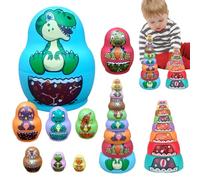 Animal Russian Nesting Dolls - 12cm Stackable Heatproof Toy Set, Vibrant Dinosaur Patterns,Shockproof Creative Russian Dolls For Children Birthday Gift Playroom Display Collection Fun Activity