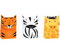 Animal Safari Treat Bag Kit for 3 Guests (10cm x 20cm) - Assorted Adorable Adventure-Themed Goodie Bags for Kids Parties & Events - 3 Pc