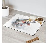 Animal Salmon Fish Pet Feeding Mat for Cat Dog Water Bowl Food Mats Pet Feeding Mats Absorbent Nti-Slip Contain Spills Protects Floors Placemat 60.9 x 81.2 cm