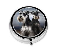Animal Schnauzer Dog Pill Box Metal Round Small Pill Case Cute 3 Compartment Pill Organizer Portable Travel Pillbox Mini Pill Container Holder for Daily Medicine Supplement Vitamin