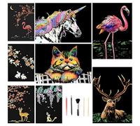 Animal Scratch Art, Foil Handmade Scratch Painting Art and Crafts Gifts Colour Scratch Paper Engraving Art with 5pcs Professional Pen and Brush (8)