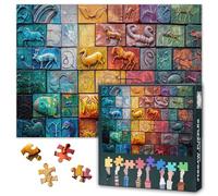 Animal Sculptures on the Wall Puzzles 1000 Pieces for Adults Colorful Mosaic Wall with Assorted Animal Sculptures Jigsaw Puzzles for Family Home Decor Puzzle as Gifts for Puzzle Lovers 27.5"X19.7"