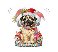 Animal Shaking Head Table Top Diamond Art Painting Ornament, Special Shape Desktop Ornaments for Office and Bedroom Decorative-Christmas Puppy-3