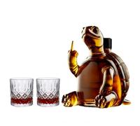 Animal Shape Whiskey Decanter - 350ml Glass Wine Bottle for Spirits Storage & Serving, Creative Decorative Liquor Decanter for Home Bar & Dinner Parties (one Bottle and Two Glasses)