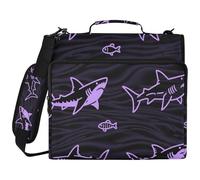 Animal Shark Wave Pattern Purple 1.5-Inch 3-Ringing Zipper Binder with Strap Laege Capacity Portfolio Binder for Middle School