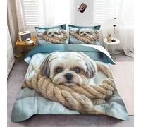 Animal Shih Tzu Duvet Cover, Super King Bedding Set Soft Microfiber Duvet Cover Sets Easy Care With hidden zipper White Brown Bedding Set with 2 Pillowcases