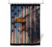 Animal Shower Curtain for Bathroom, Eagle Head Stars Wood Grain Overlay Feathers Waterproof Cloth Fabric Bathroom Accessories Set with 12 Rust Proof Plastic Hooks, 48” x 72”