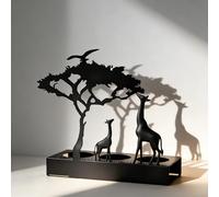 Animal Silhouette Candle Holder (Elephant/Giraffe/Elk) Black Metal Tea Light Holder with Safari Design Iron Art Candlestick Wedding, Dining & Home Decor (Giraffe Metal Candle Holder)