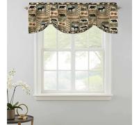 Animal Silhouette Patchwork Tie Up Valances Curtain, Country Forest Farmhouse Bear Fish Footprints Adjustable Rod Pocket Short Window Treatment Tie Up Curtains Valances for Kitchen Bathroom 60x18 Inch