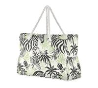 animal Silhouette Tropical Plants Green Sandproof Large Tote Bag with side pocketes Bag Sandproof Outdoor Tote for beach&school&work