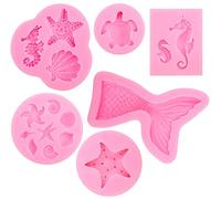 Animal Silicone Baking Moulds Set, Fondant Cake Moulds, Mermaid Tail Ocean Seashell 3D Shaped Molds for Cake Chocolate Candy Fondant Muffin Ice Jelly