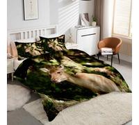 Animal Single Duvet Cover Sets Yellow Muntjac Bedding Set 3 Pieces - 110gsm Soft Brushed Microfiber Quilt Cover, Bed Set with 2 Pillowcases 50x75 cm, Zipper Closure -kK1695