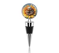 Animal Sitting on Sunflower Wine Stopper Zinc Alloy Beverage Bottle Stopper Reusable Leak Proof Wine Cork Cute Champagne Saver Decorative Bottle Sealer Plug Gift for Men Women
