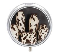 Animal Skin Milk Cow Print Pill Box for Pocket Round Pill Box 3 Compartment Decorative Portable Travel Pill Holder Tablet Vitamin Organizer Mini Pill Case