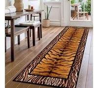 Animal Skin Pattern Hallway Rug, 60x120cm,Leopard Tiger Pattern Kitchen Rugs, Soft and Durable Non-Shedding Mat, Rubber Backed Low Pile High Traffic Rug for Entryway Carpet (Orange, Black, Brown)