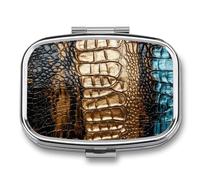 Animal Skin Pattern Pill Box 2 Compartment, Portable Pill Case with Mirror for Pocket Purse Travel, Mini Metal Medicine Organizer for Vitamins Fish Oil