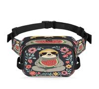 Animal Sloth Flower Watermelon Fanny Pack for Women Men, Waterproof Waist Bag with Adjustable Strap Dual Zippers, Lightweight Crossbody Chest Bag for Running Hiking Sports