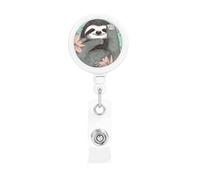 Animal Sloth Mint Green Badge Reel Retractable Badge Holder with Keychain Funny ID Clips for Badges Lightweight Plastic Name Card Holders for Nurses Office Teacher