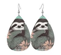 Animal Sloth Mint Green Leather Earrings for Women Teardrop Earrings Lightweight Dangle Drop Earrings Cute Jewelry Gift
