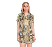 Animal Snake Print Pyjamas Sets for Women Silk Satin Pyjama Summer Shorts Sleepwear Pjs Set Two Piece Button Down Loungewear Multicolor