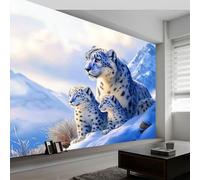 Animal Snow Leopard Snow Mountain Murals, White Photo Wallpaper, Non-Woven Wall Murals for Bedroom Living Room Decor 400x280cm Kids Room Background Wall Decorative (Not Self-Adhesive)