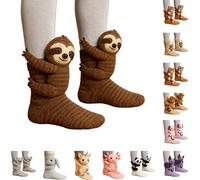 Animal Socks,3D Knitted Sloth Sock, Hugging Socks by Hand-Crocheted, Cozy Animal Sock for Christmas stocking for Women (001 Coffee, One Size)