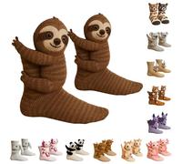 Animal Socks,Stocking Stuffers for Teen Girls,3D Knit Animal Socks,Cozy Animal Sock for Christmas Stocking for Women Cute Hand Crochet Knit Sock (Coffee)