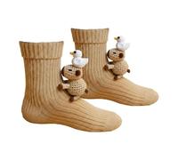 Animal Socks,Stocking Stuffers for Teen Girls,3D Knit Animal Socks,Cozy Animal Sock for Christmas Stocking for Women Cute Hand Crochet Knit Sock (Beige)