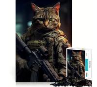 Animal Soldier Cat 1000-piece Jigsaw Puzzles Brain Training Fun Tight Interlock No Gaps Bonding Activity for Loved Ones (38x52cm)