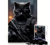 Animal Soldier Cat 1000 Teenager Pieces Jigsaw Puzzle Logic Practice Quiet Fun Clean Edges Festive Gift (38x26cm)