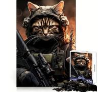 Animal Soldier Cat Adult Jigsaw Puzzles1000 Pieces Memory Skill Quiet Recreation Clean Edges Unique Gift (38x26cm)