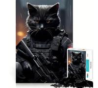 Animal Soldier Cat Adults 1000 Piece Jigsaw Puzzle Memory Fun Game Clean Cut Sturdy Components Unique Gift for Stress Relief (38x26cm)