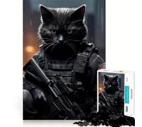 Animal Soldier Cat Jigsaw 1000 Pieces Focus Building Toy Zero Gap Rewarding Activity for Rainy Days (38x52cm)