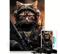 Animal Soldier Cat Jigsaw 1000 Pieces for Teenagers Memory Train Fun Clean Seamless Connection Relaxing Indoor Group Activity (38x52cm)
