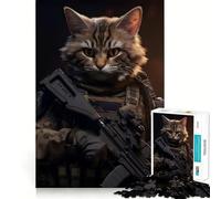 Animal Soldier Cat Jigsaw for Adults1000 Pieces Brain Focus Game Precision Cut Smooth Edges Amusing Challenge for Waiting Time (38x52cm)