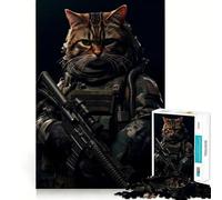 Animal Soldier Cat Jigsaw Puzzle 1000 Pieces Focus Building Toy Firm Fit Secure Assembly Holiday Indoor Entertainment Toy (38x26cm)