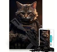 Animal Soldier Cat Jigsaw Puzzles 1000 Mental Focus Game Precision Cut Smooth Edges Meaningful Connection Building Game (38x26cm)