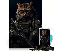 Animal Soldier Cat Jigsaws for Adults1000 Pieces Brain Memory Game Fine Cut Premium Finishing Engaging Way to Pass Free Hours (50x75cm)