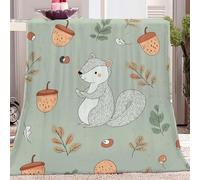 Animal Squirrel Acorn Flannel Fleece Bed Blanket Gray Green Throw Blanket Lightweight, Cozy Plush Blanket 70 x 100 cm for Bedroom Sherpa wool blanket Winter bedroom decorative blanket