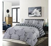 Animal Stag Head Printed Double Duvet Cover Set 100% Cotton 200 Thread Count Reversible Quilt Covers Silver Grey Bedding Bed Sets with Pillow Cases (Silver, Super King)