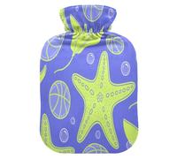 Animal starfishes Ball Fluorescent Green Purple hot Waterbottle with Soft Cover, 1L hot Compress for Sore Muscle,Sore Muscle,Bolsa para agua Caliente para Dolor