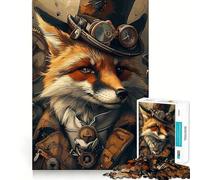 Animal Steampunk Fox Jigsaw Puzzle 1000 Piece Creative Skill Toy Clean Cut Sturdy Components Travel-friendly Brain Game Gift (38x26cm)