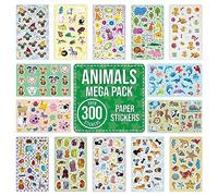 Animal Stickers for Children to Scrapbook, Craft, Decorate - Over 300 Self Adhesive Paper Stickers 14 Designs - Party Bag Fillers for Kids, Teacher Rewards - Dogs, Cats, Farm, Zoo, Rainforest